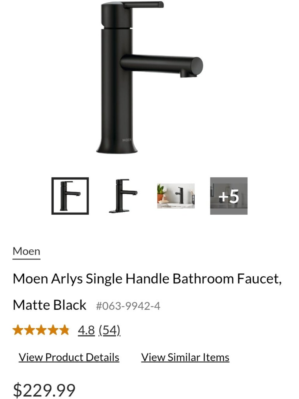 Moen Arlys Single Handle Bathroom Faucet, Matte Black